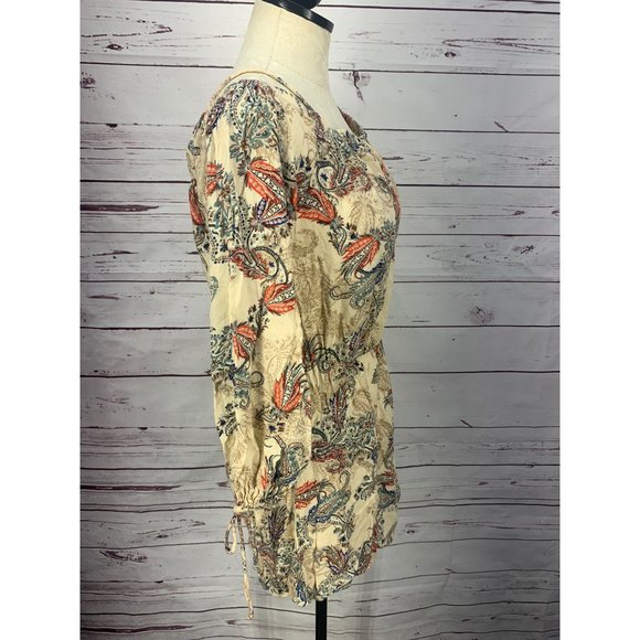 Lush Beige Paisley Print Size Large Off Shoulder Romper - Picture 2 of 9